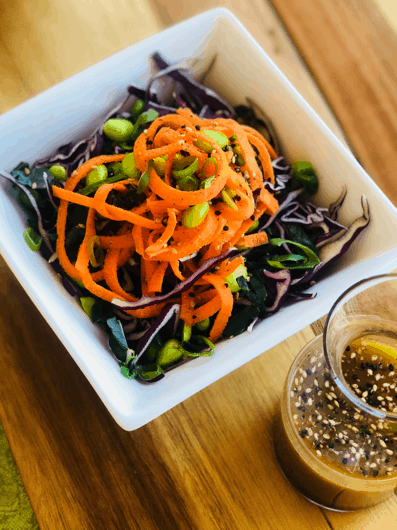 Asian Kale Salad with Sesame Shroom Dressing