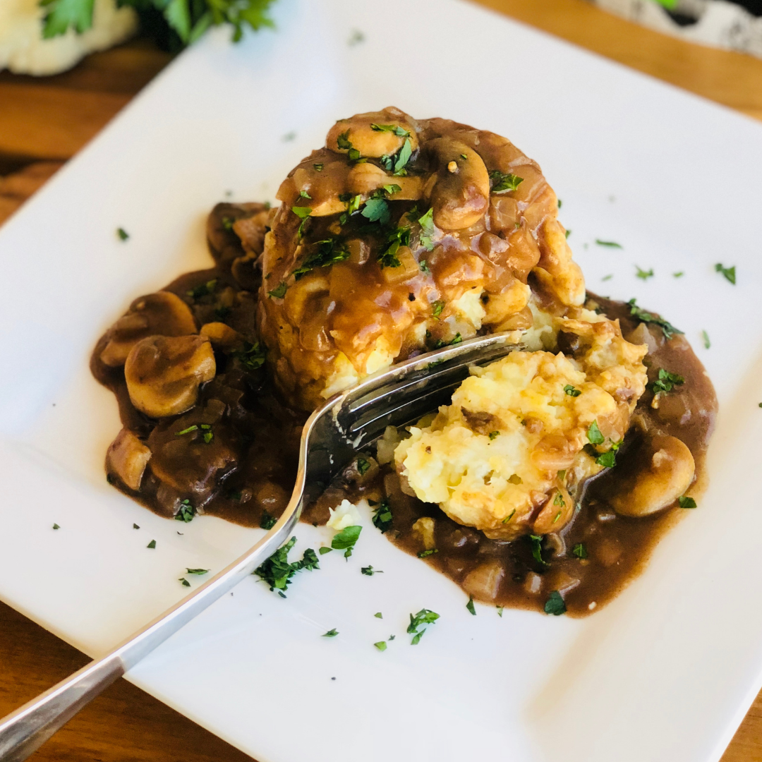 Mushroom Powered Gravy With Cauliflower Mashed Potatoes